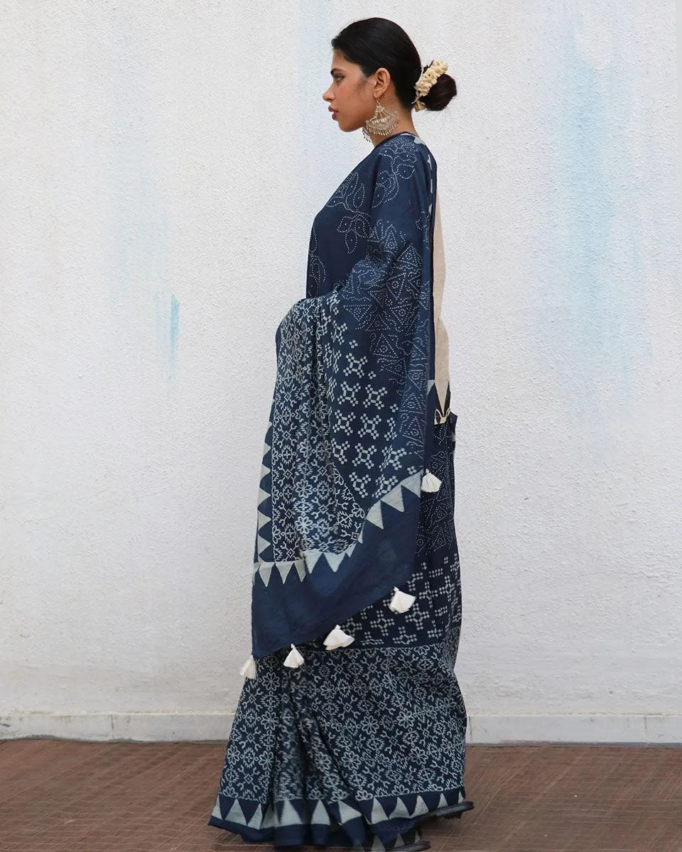 Augusta Blockprinted Cotton Saree - NOMAD