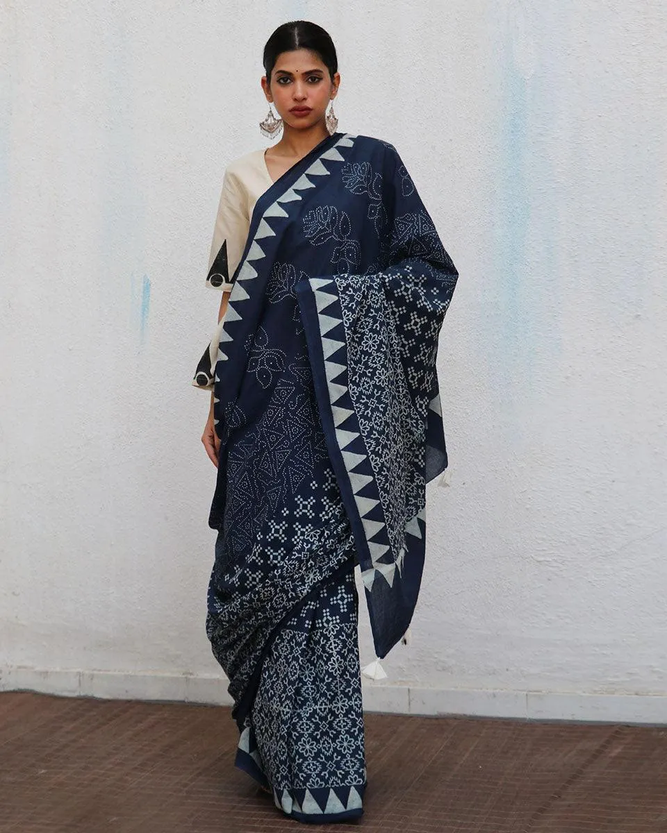 Augusta Blockprinted Cotton Saree - NOMAD