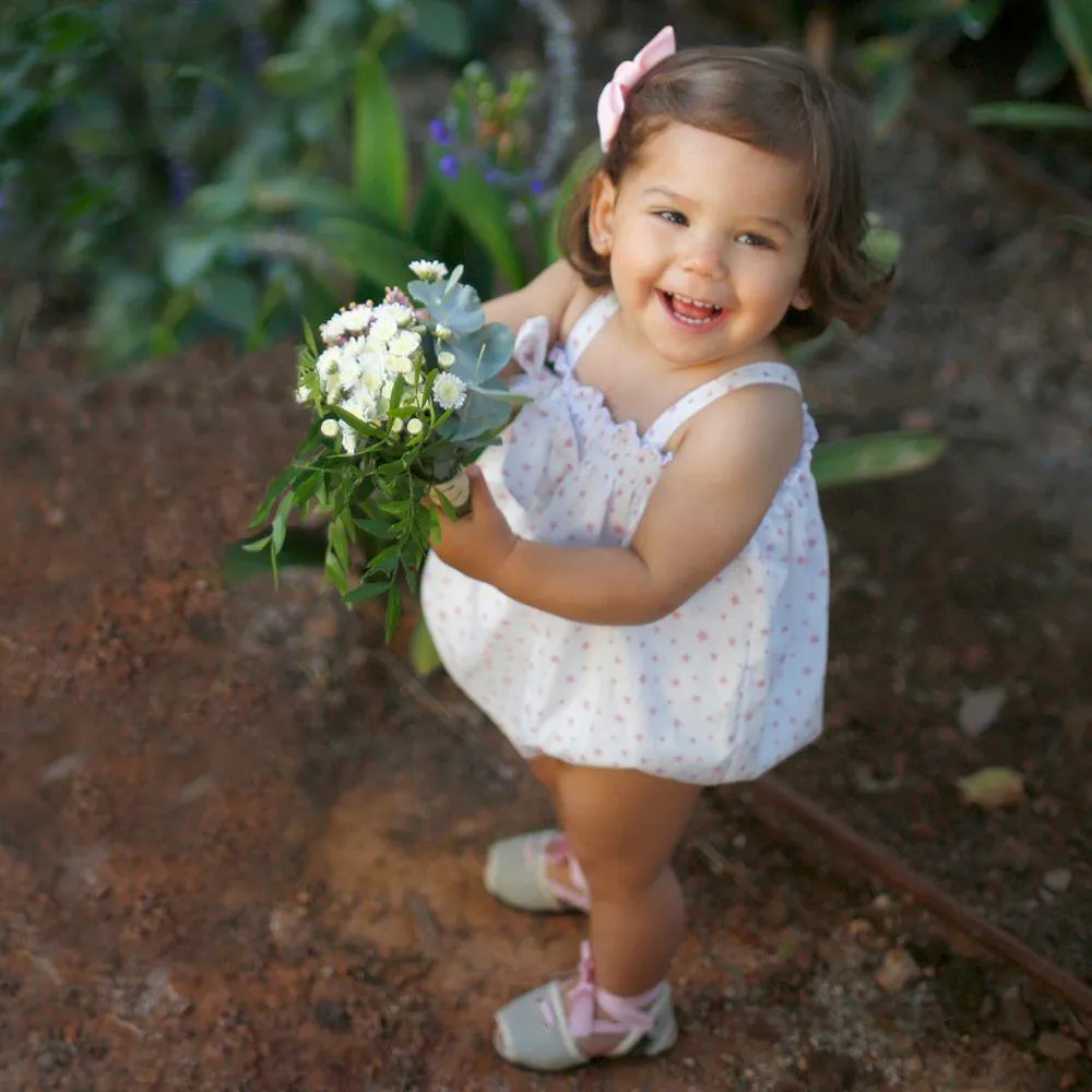 'Ava' White & Pink Star Girl's Romper