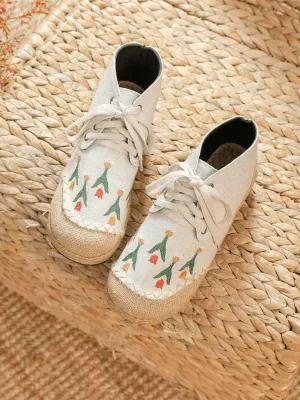 Beige Retro Embroidered Linen Sneaker