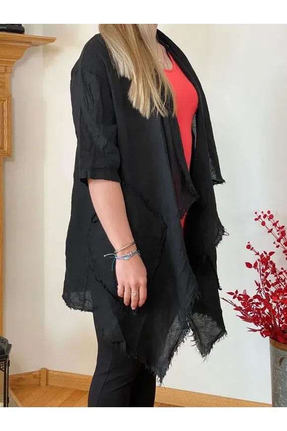 Bella Amore Jacket - Linen - W/Fringe - Black