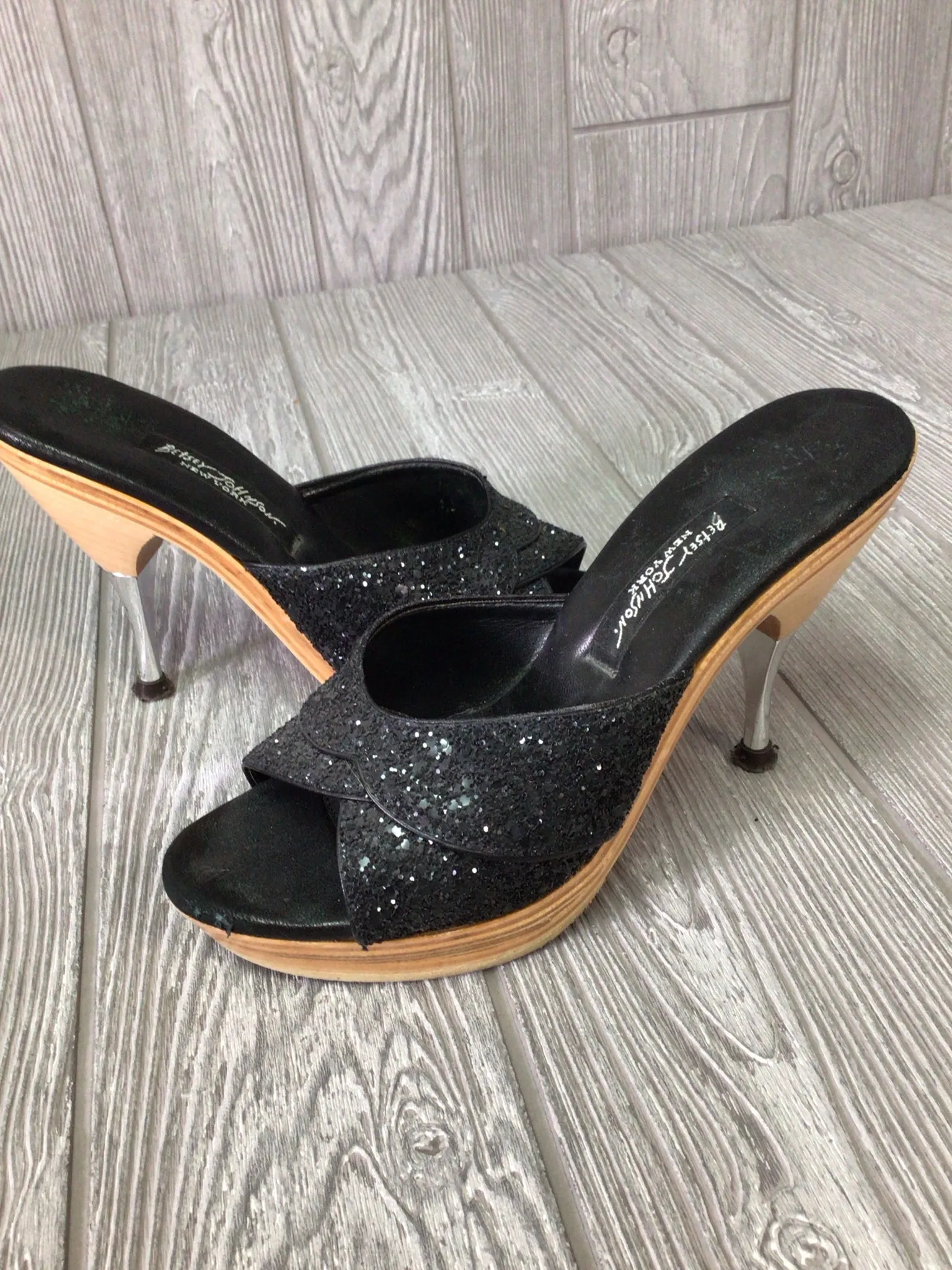 Betsey Johnson Leather Sparkle Mules Size 7