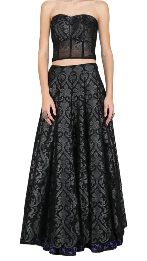 Black Laser Cut Mesh Lehenga with Corset