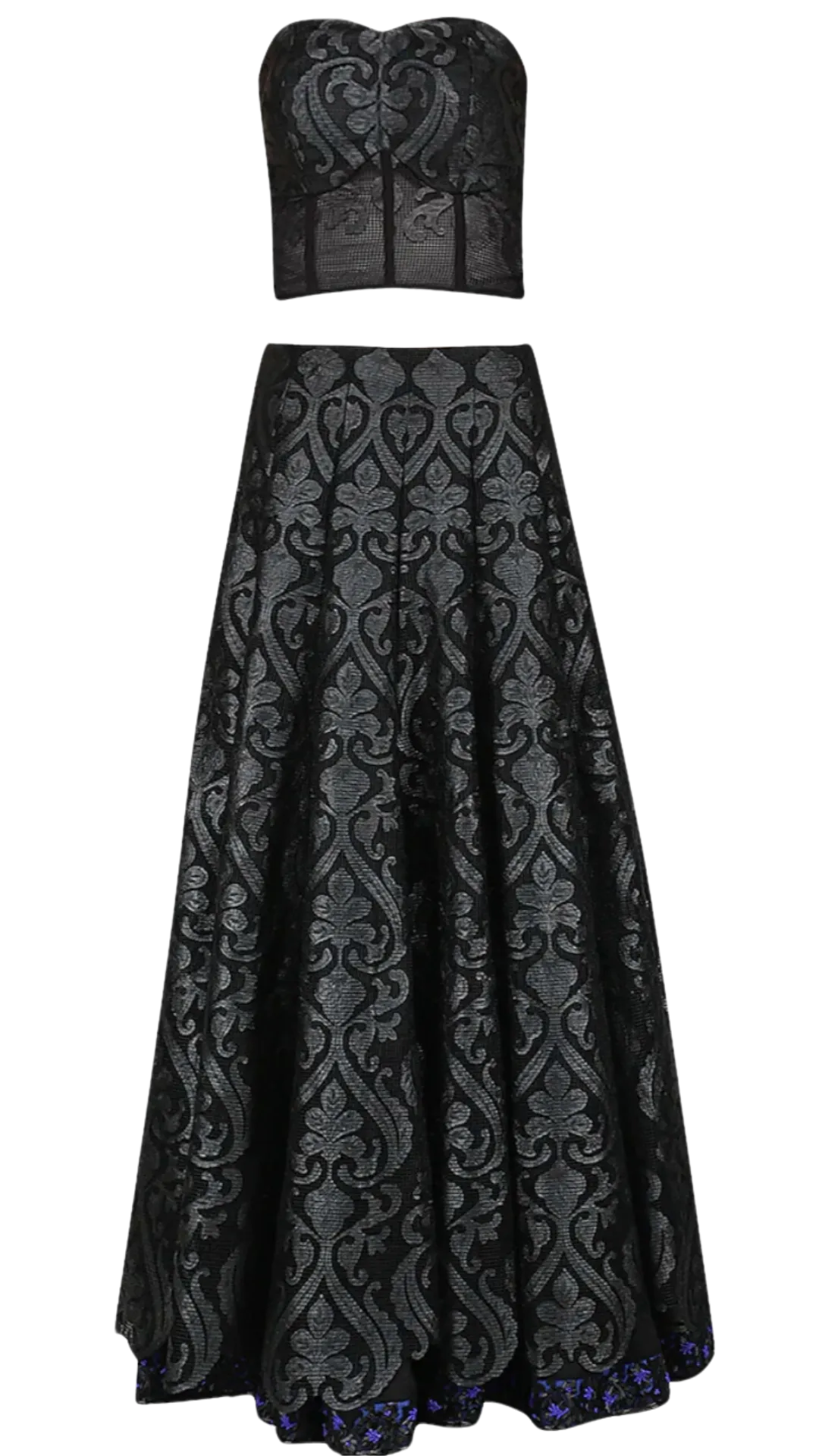 Black Laser Cut Mesh Lehenga with Corset