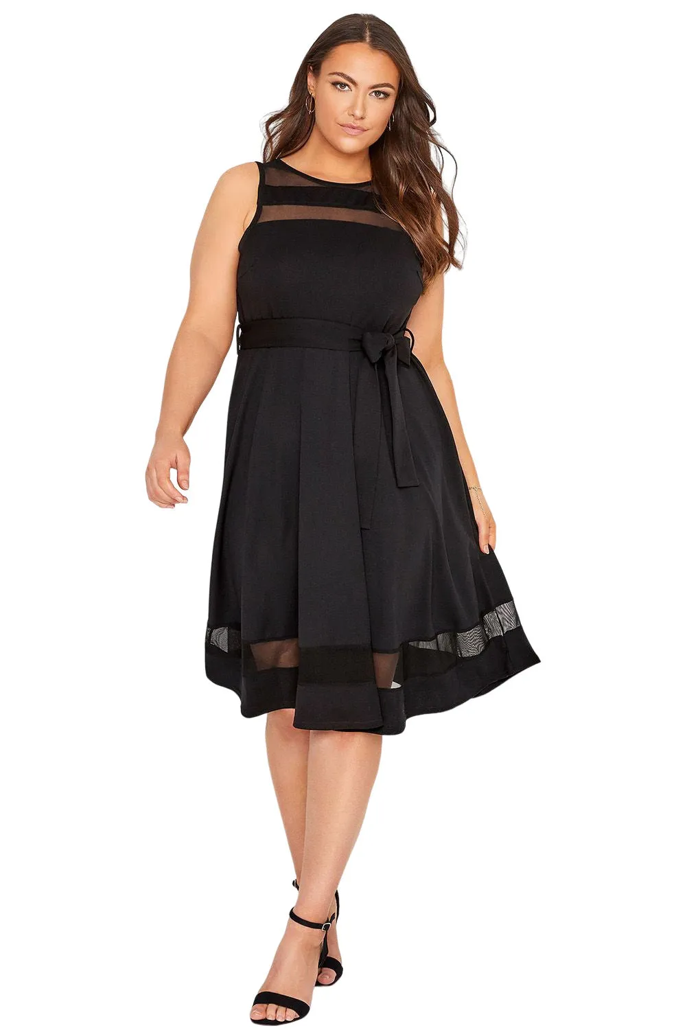 Black Plus Size Mesh Panel Skater Dress
