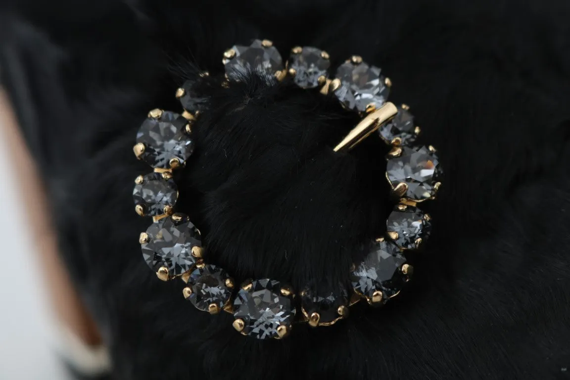 Black Xiangao Fur Crystal Mules
