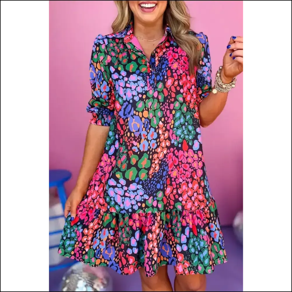 Blue Leopard Print Puff Sleeve Dress: Roar ! 🐆 Needful Things