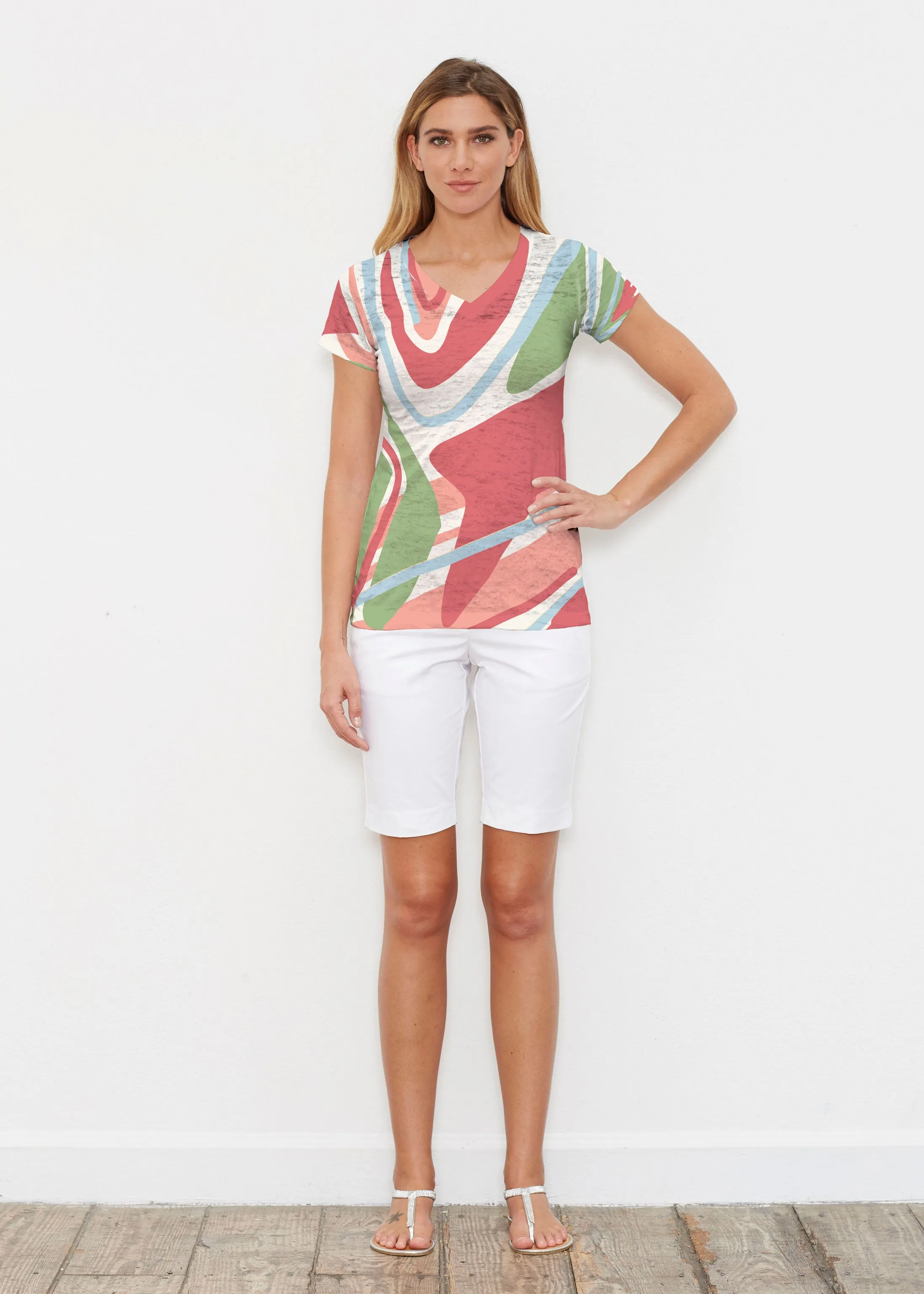 Boomerang (17292) ~ Signature Cap Sleeve V-Neck Shirt