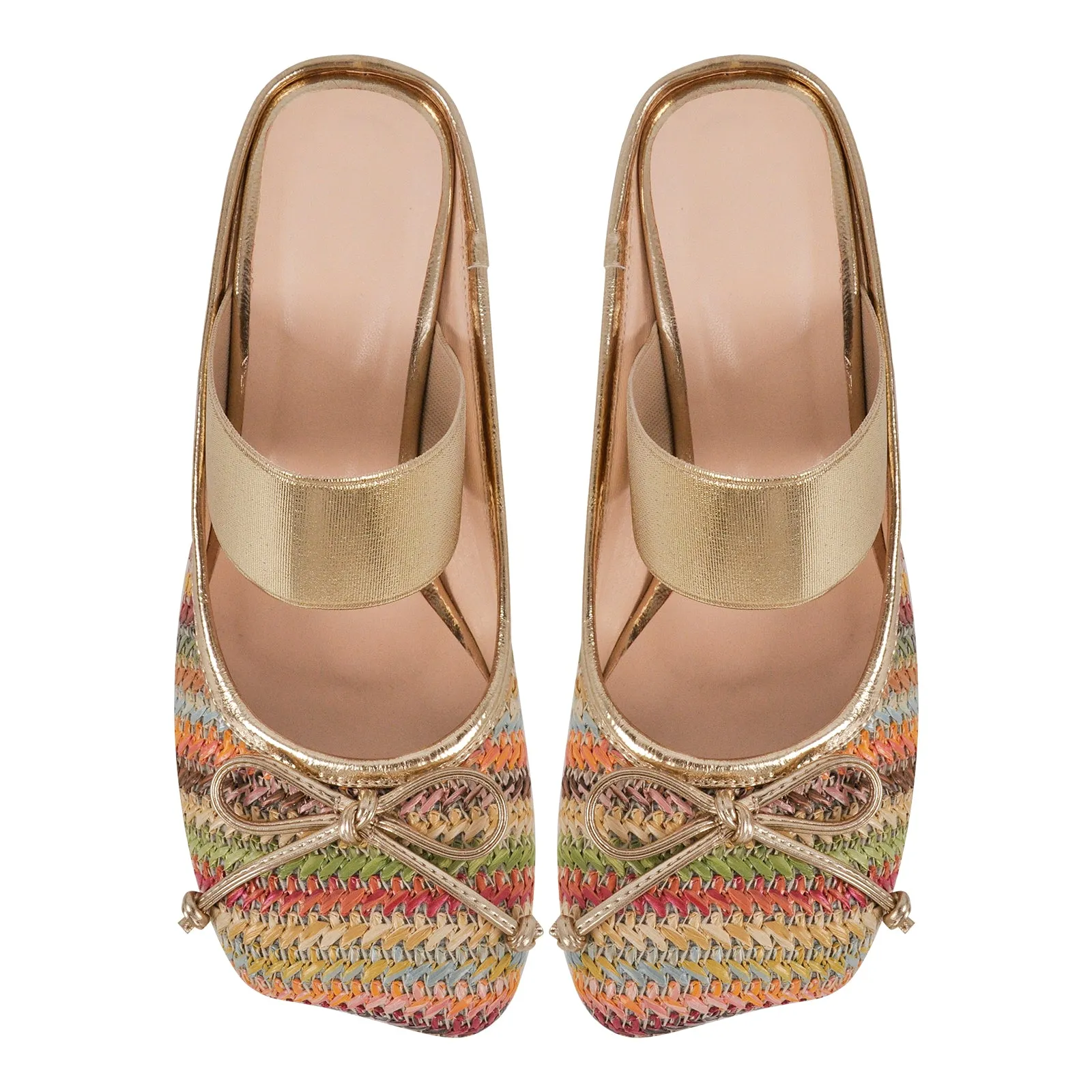 Bow Square Toe Chunky Heel Mule Pumps