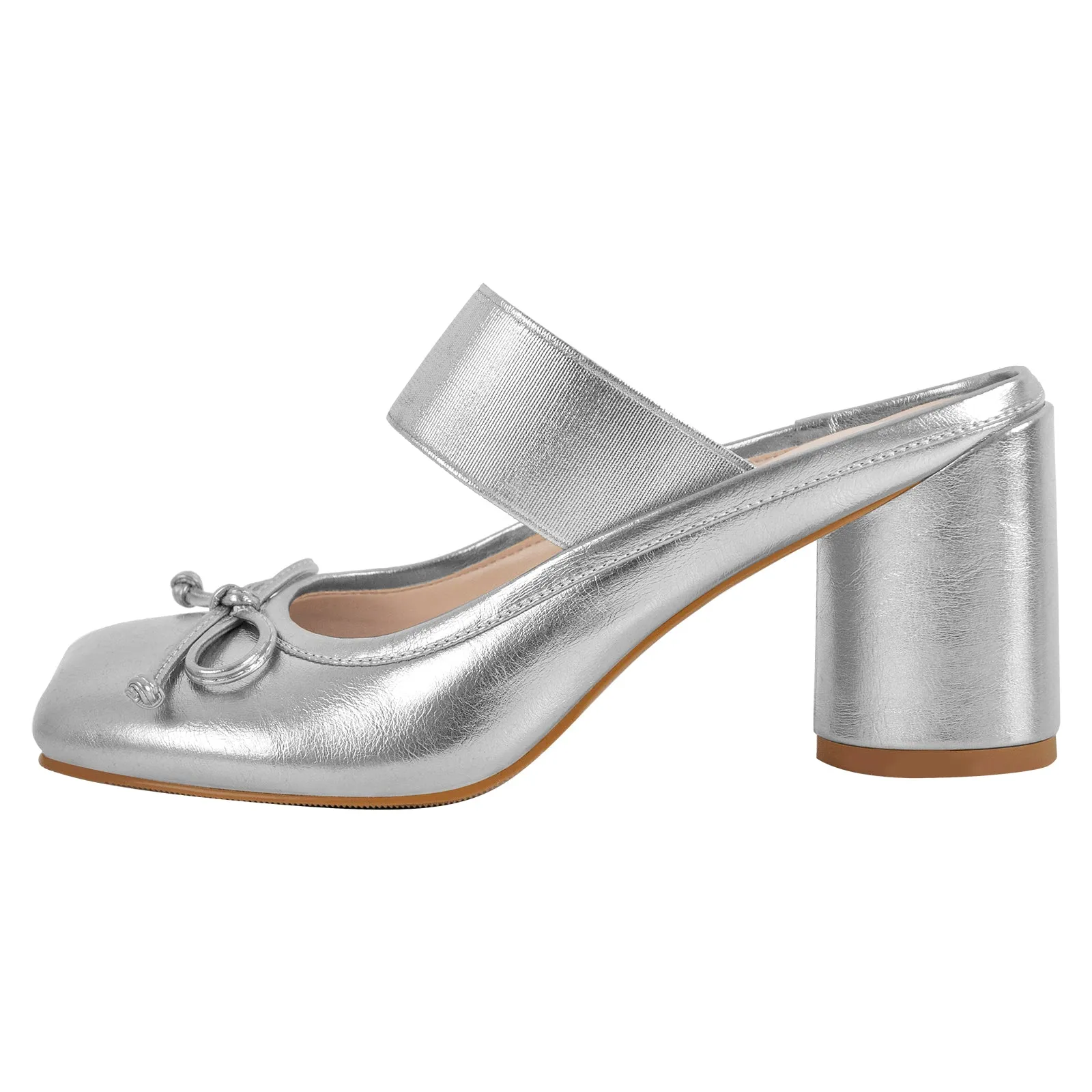 Bow Square Toe Chunky Heel Mule Pumps