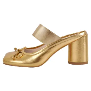 Bow Square Toe Chunky Heel Mule Pumps