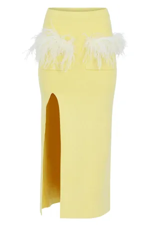 Butter Yellow Vanilla Knit Skirt With Feathers