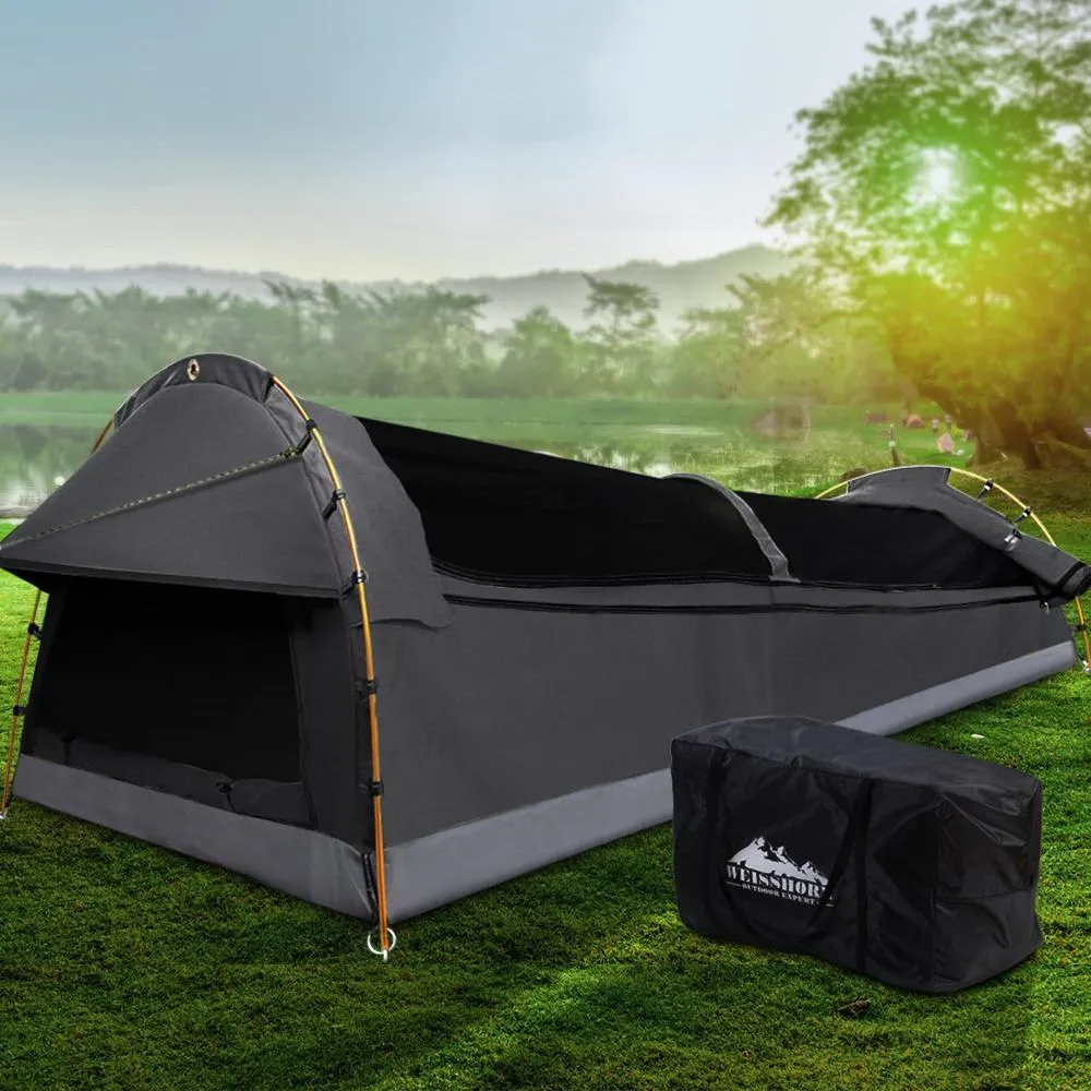 Camping Swags King Single Swag Canvas Tent Deluxe Dark Grey Large