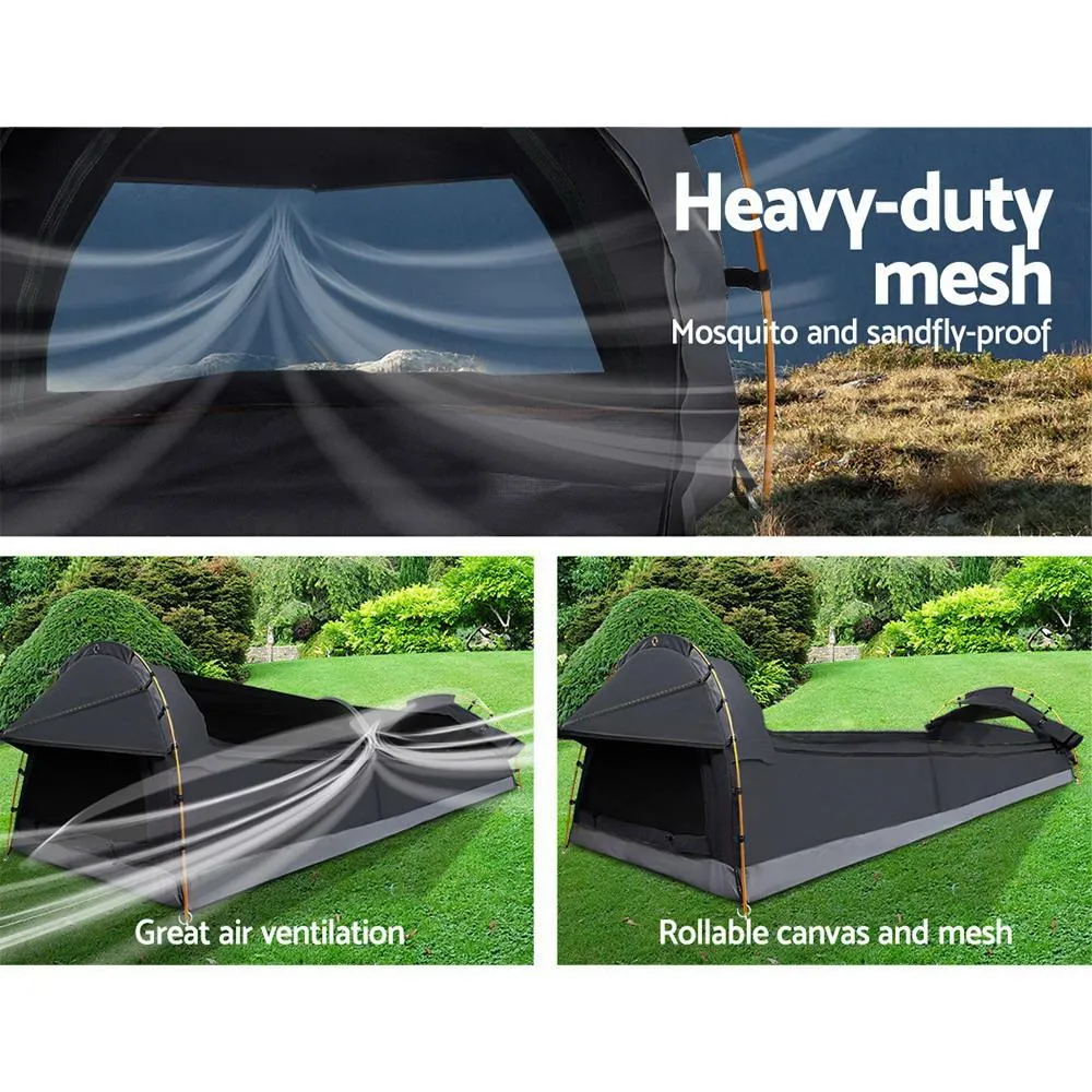 Camping Swags King Single Swag Canvas Tent Deluxe Dark Grey Large