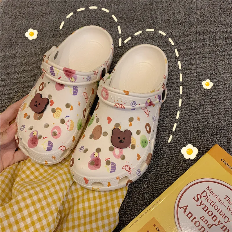 Cartoon Printed Non Slip Thick Soled Hole Shoes Slippers UB3254