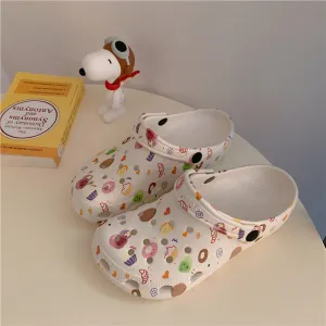Cartoon Printed Non Slip Thick Soled Hole Shoes Slippers UB3254