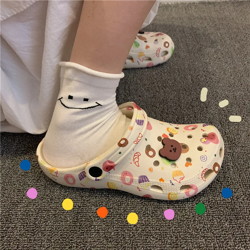 Cartoon Printed Non Slip Thick Soled Hole Shoes Slippers UB3254