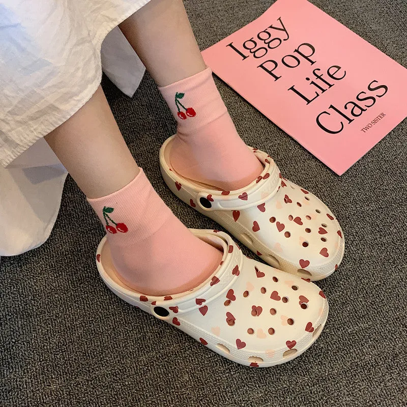 Cartoon Printed Non Slip Thick Soled Hole Shoes Slippers UB3254