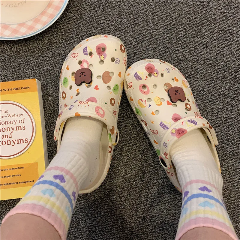 Cartoon Printed Non Slip Thick Soled Hole Shoes Slippers UB3254