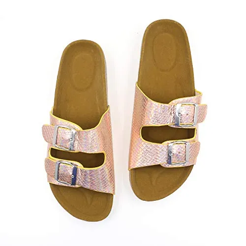 Casual Cork Slide Platform Sandals  (Lasergold Glitter)