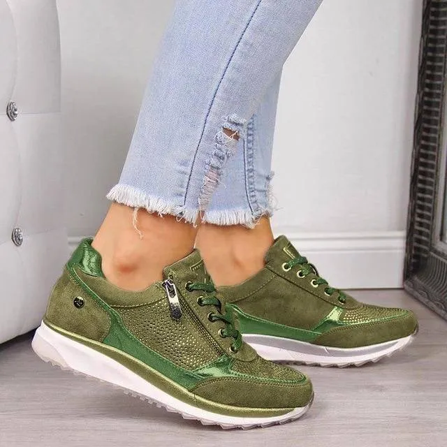 Casual Shoes Wedge Flat Shoes Zipper Lace Up Comfortable Ladies Sneakers Female Vulcanized Shoes