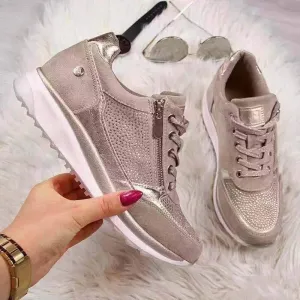 Casual Shoes Wedge Flat Shoes Zipper Lace Up Comfortable Ladies Sneakers Female Vulcanized Shoes