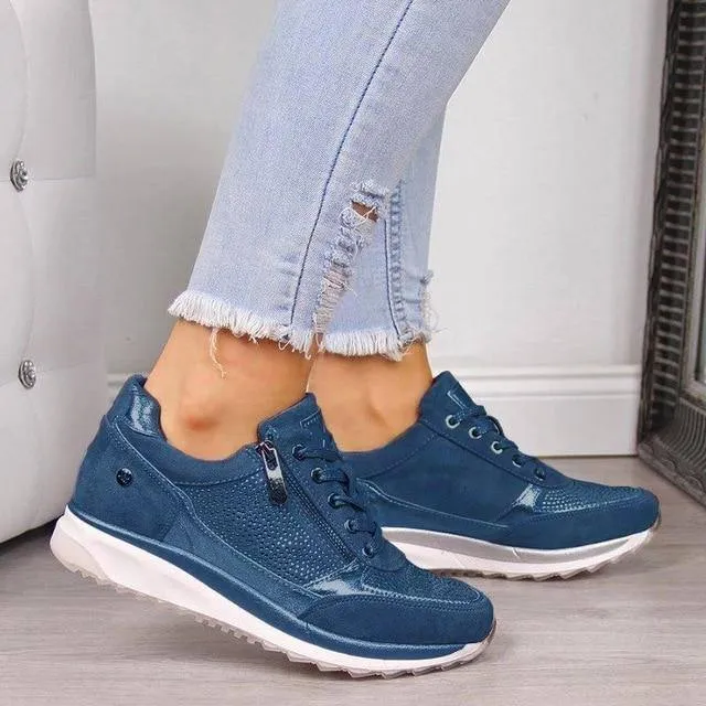 Casual Shoes Wedge Flat Shoes Zipper Lace Up Comfortable Ladies Sneakers Female Vulcanized Shoes