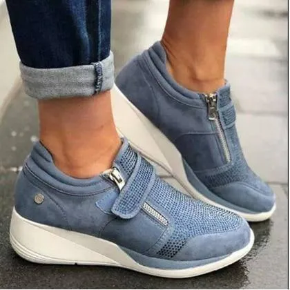 Casual Shoes Wedge Flat Shoes Zipper Lace Up Comfortable Ladies Sneakers Female Vulcanized Shoes