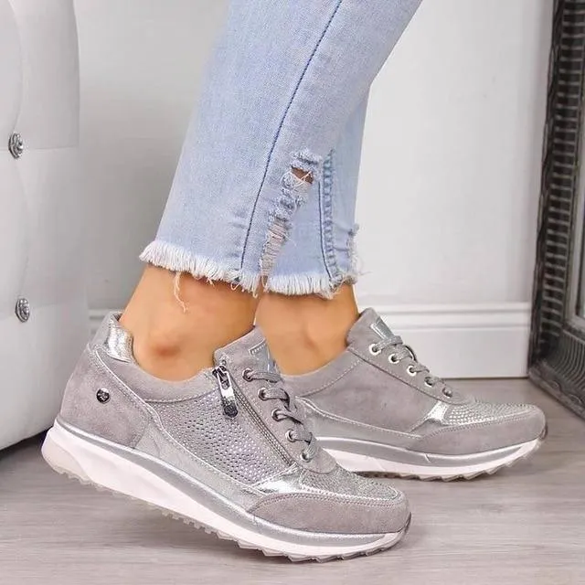 Casual Shoes Wedge Flat Shoes Zipper Lace Up Comfortable Ladies Sneakers Female Vulcanized Shoes