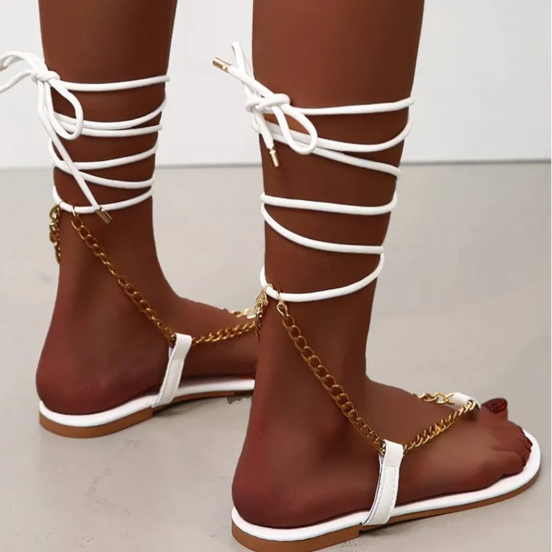 Chains Decoration Bandage Flat Sandals