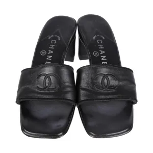 Chanel Black Logo Mules