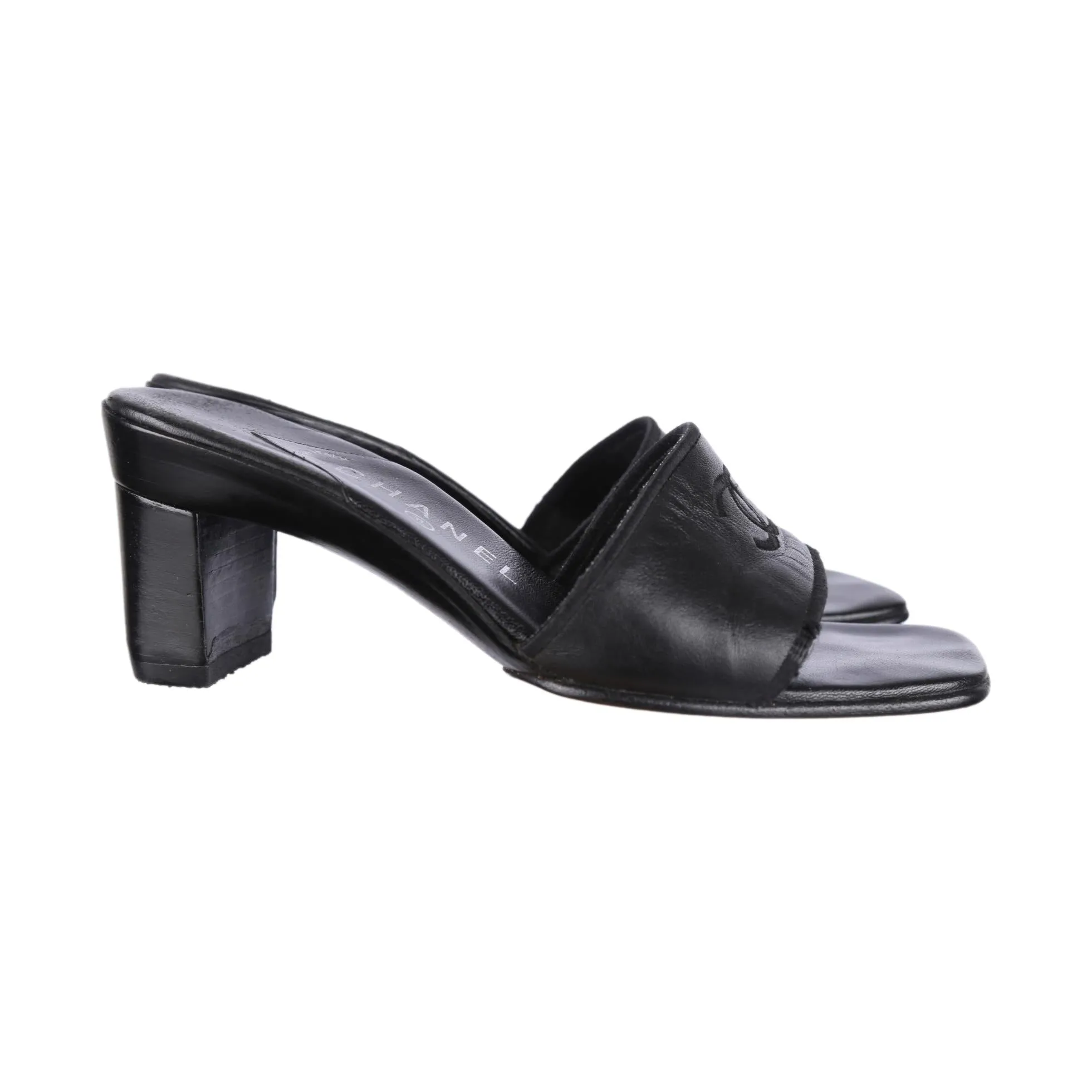 Chanel Black Logo Mules