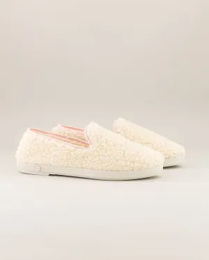 Chausson femme bouclette de laine, blanc rose