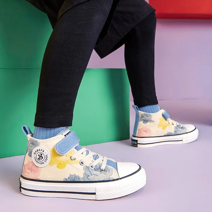 Children's High Canvas Casual Breathable Sneakers - Blue