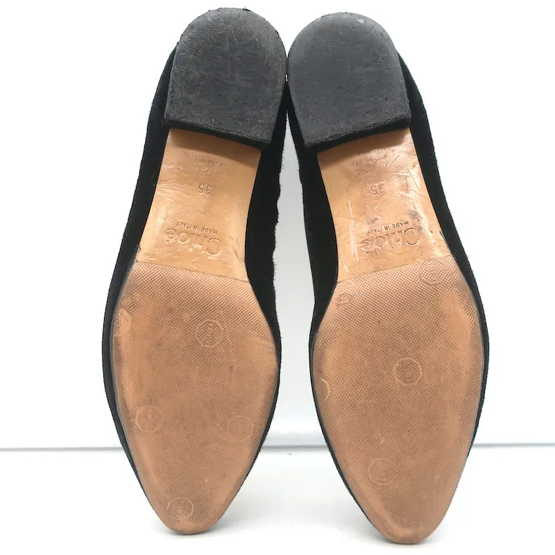 Chloe Scalloped Suede & Mesh Flats Black Size 35