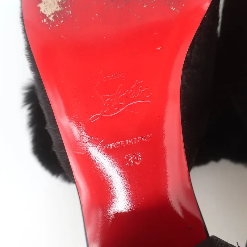 Christian Louboutin Boudiva Rabbit Fur-Trim Mules Black Pony Hair Size 39