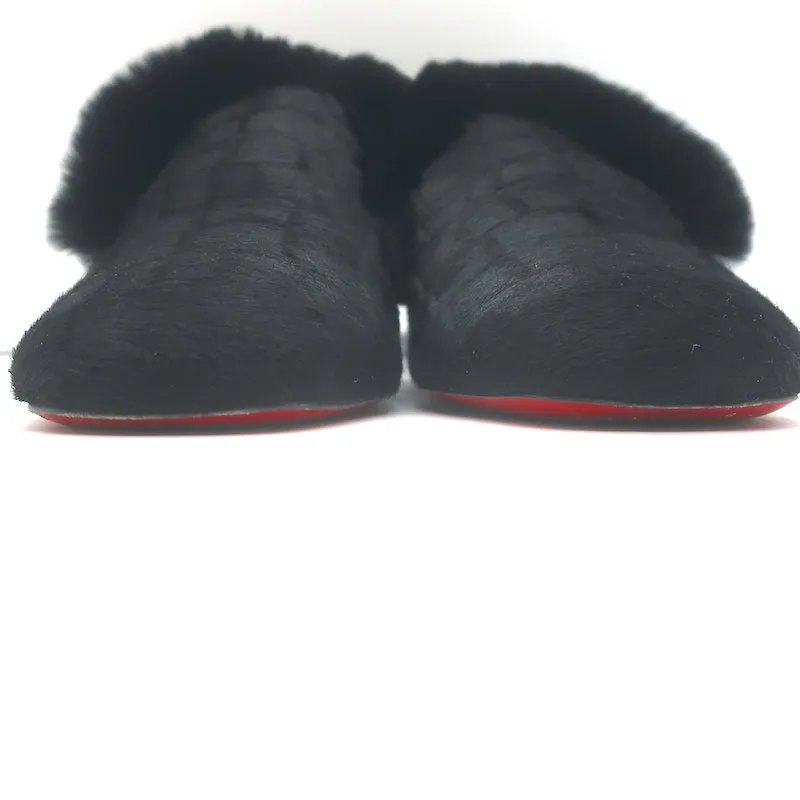Christian Louboutin Boudiva Rabbit Fur-Trim Mules Black Pony Hair Size 39