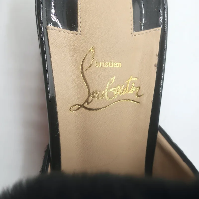 Christian Louboutin Boudiva Rabbit Fur-Trim Mules Black Pony Hair Size 39