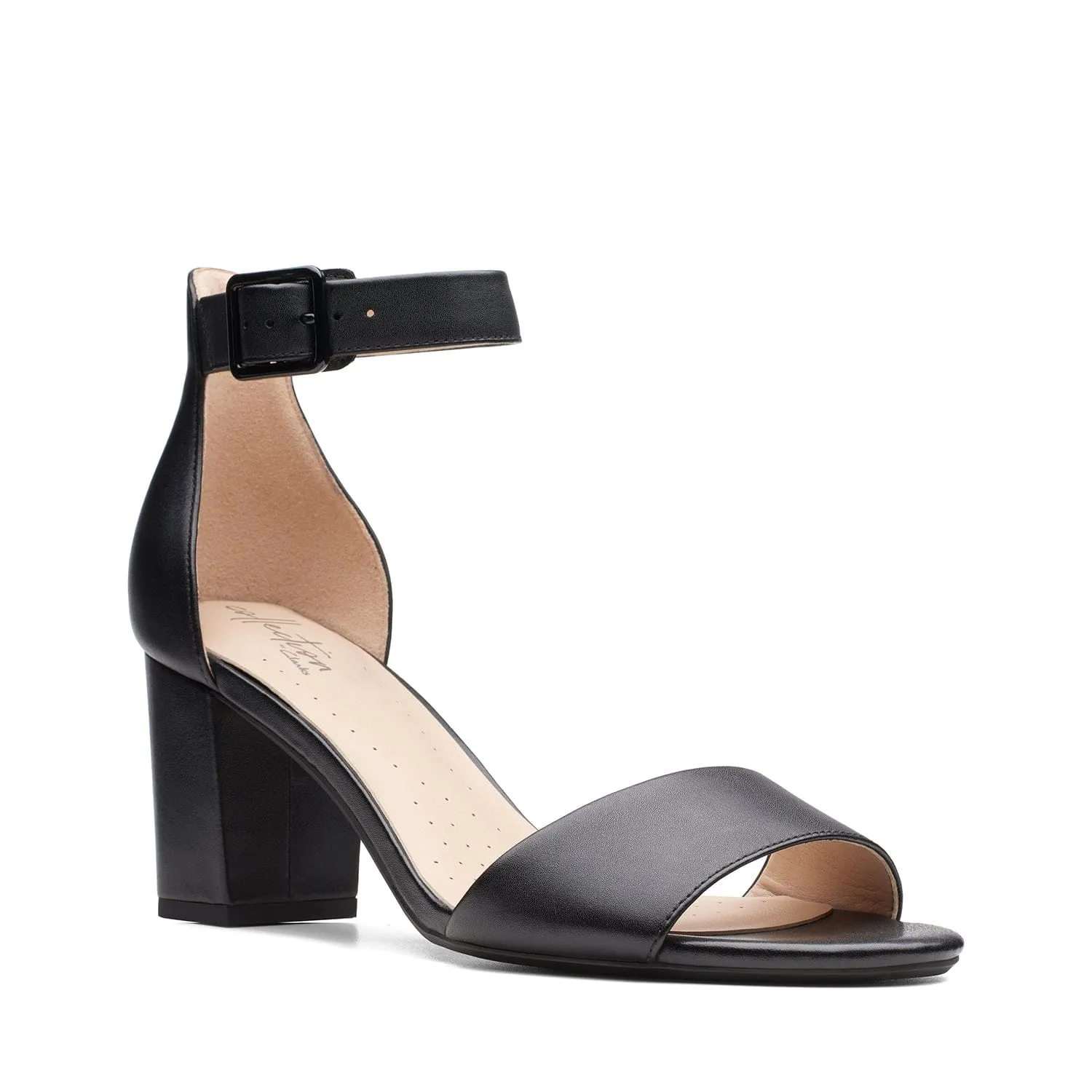Clarks Deva Mae Sandals - Black Leather - 261400075 - E Width (Wide Fit)