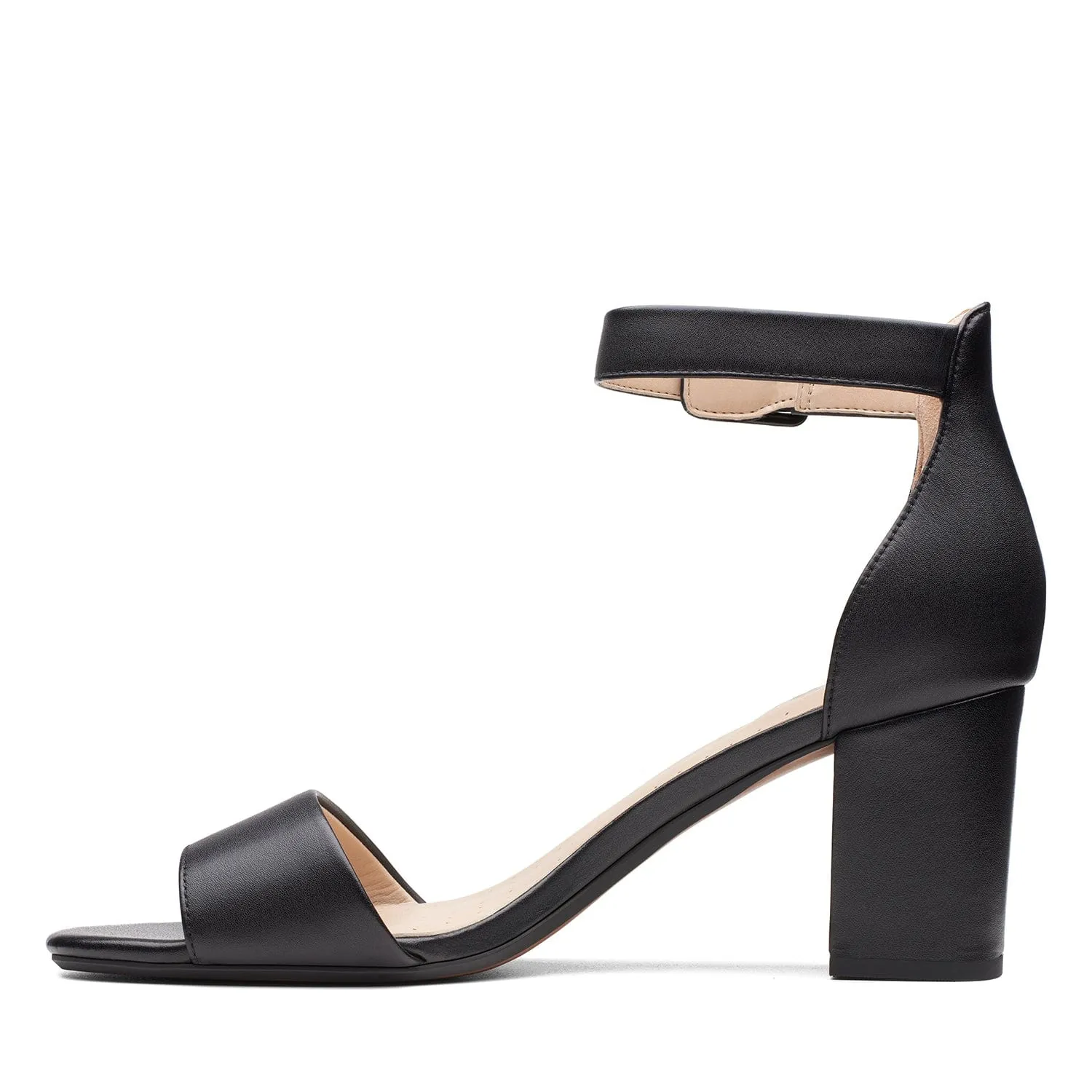 Clarks Deva Mae Sandals - Black Leather - 261400075 - E Width (Wide Fit)