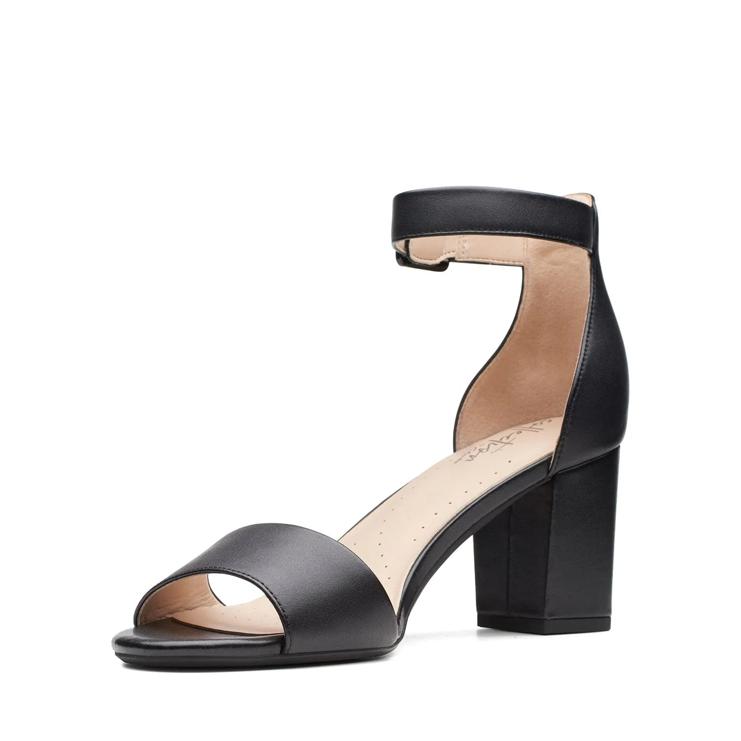 Clarks Deva Mae Sandals - Black Leather - 261400075 - E Width (Wide Fit)