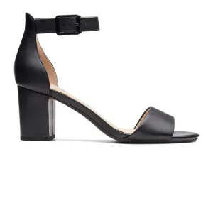 Clarks Deva Mae Sandals - Black Leather - 261400075 - E Width (Wide Fit)