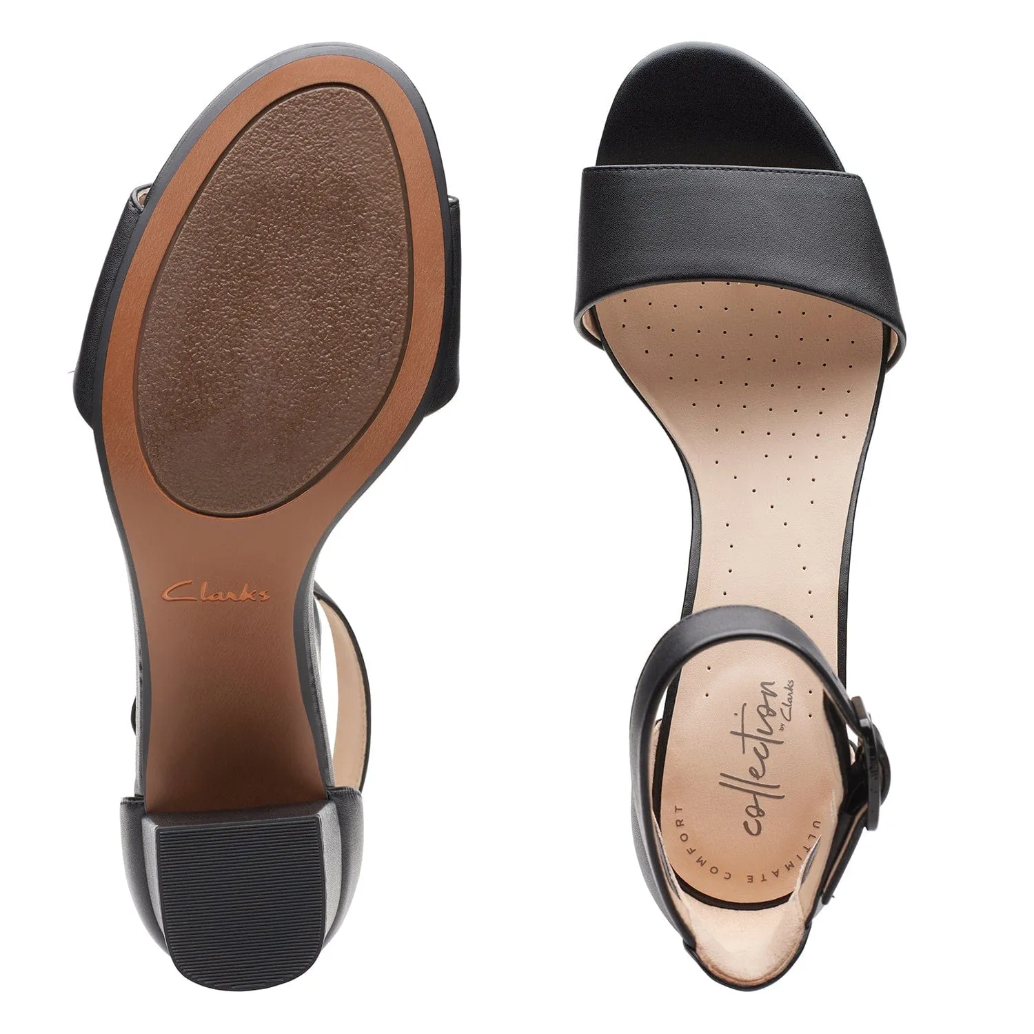 Clarks Deva Mae Sandals - Black Leather - 261400075 - E Width (Wide Fit)