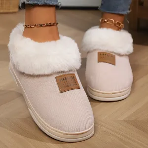 Cozy Beige Fur-Lined Slippers for Women - Soft Non-Slip Indoor Shoes