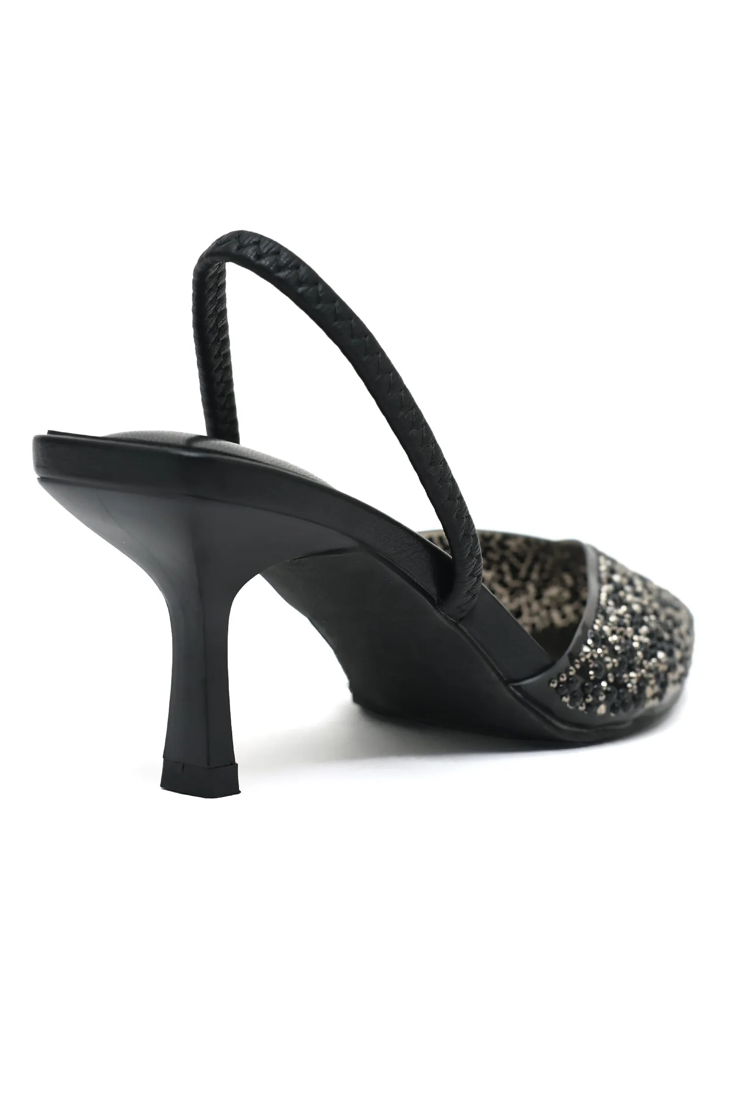 CRYSTAL BLOSSOM EMBELLISHED HEEL-BLACK-GUN