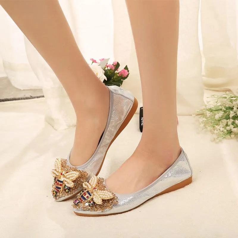Crystals Flat Shoes Woman Comfortable Soft Slip On Elegant Ladies Loafers