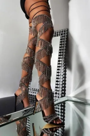 Diamond Tassel Thigh High Sandals