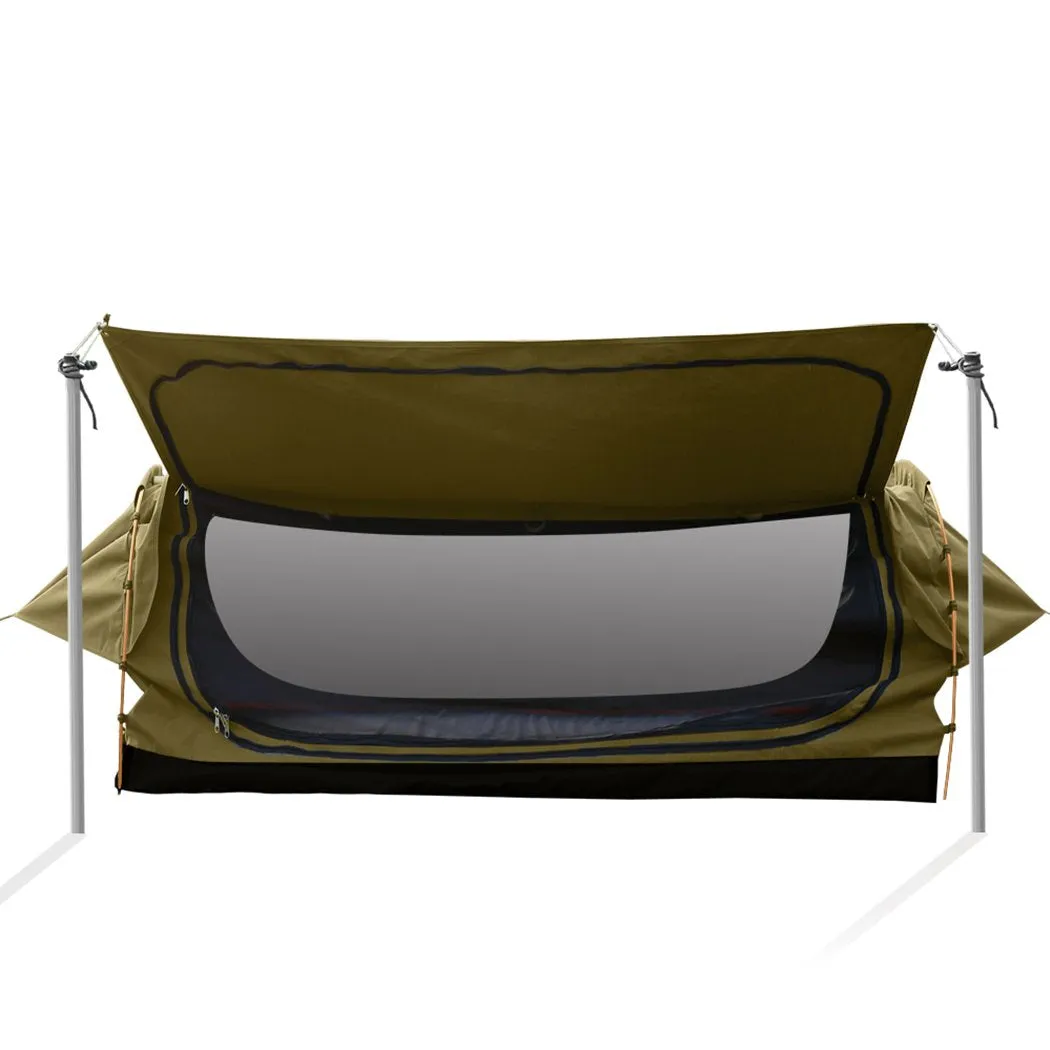 Double Swag Camping Swags Canvas Dome Tent Free Standing Khaki