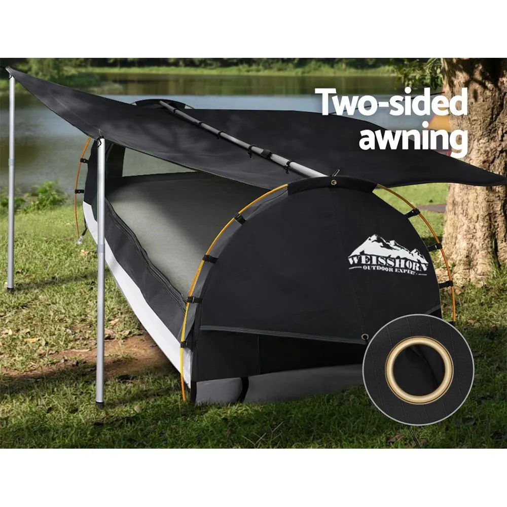 Double Swag Camping Swags Canvas Free Standing Dome Tent Dark Grey with 7CM Mattress
