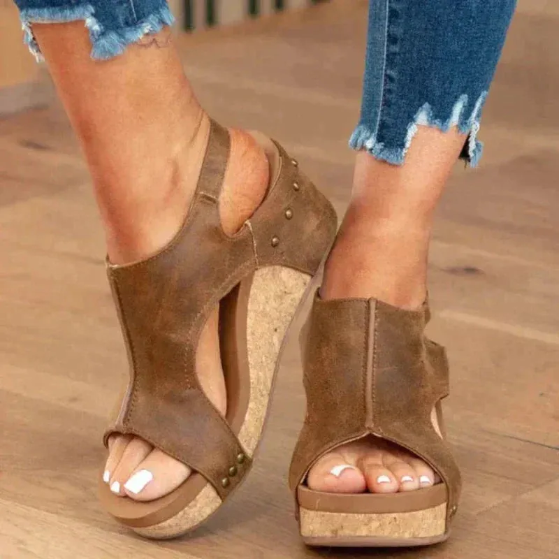 Elvara | Womens Wedge Heel Sandals Open Toe Mule Shoes for Summer Comfort & Casual Smart Outfits